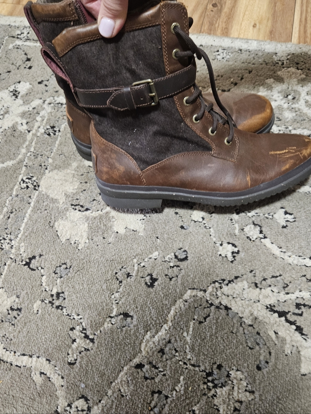 UGG Brown Leather and Dark Brown Suede Lace-Up Boots